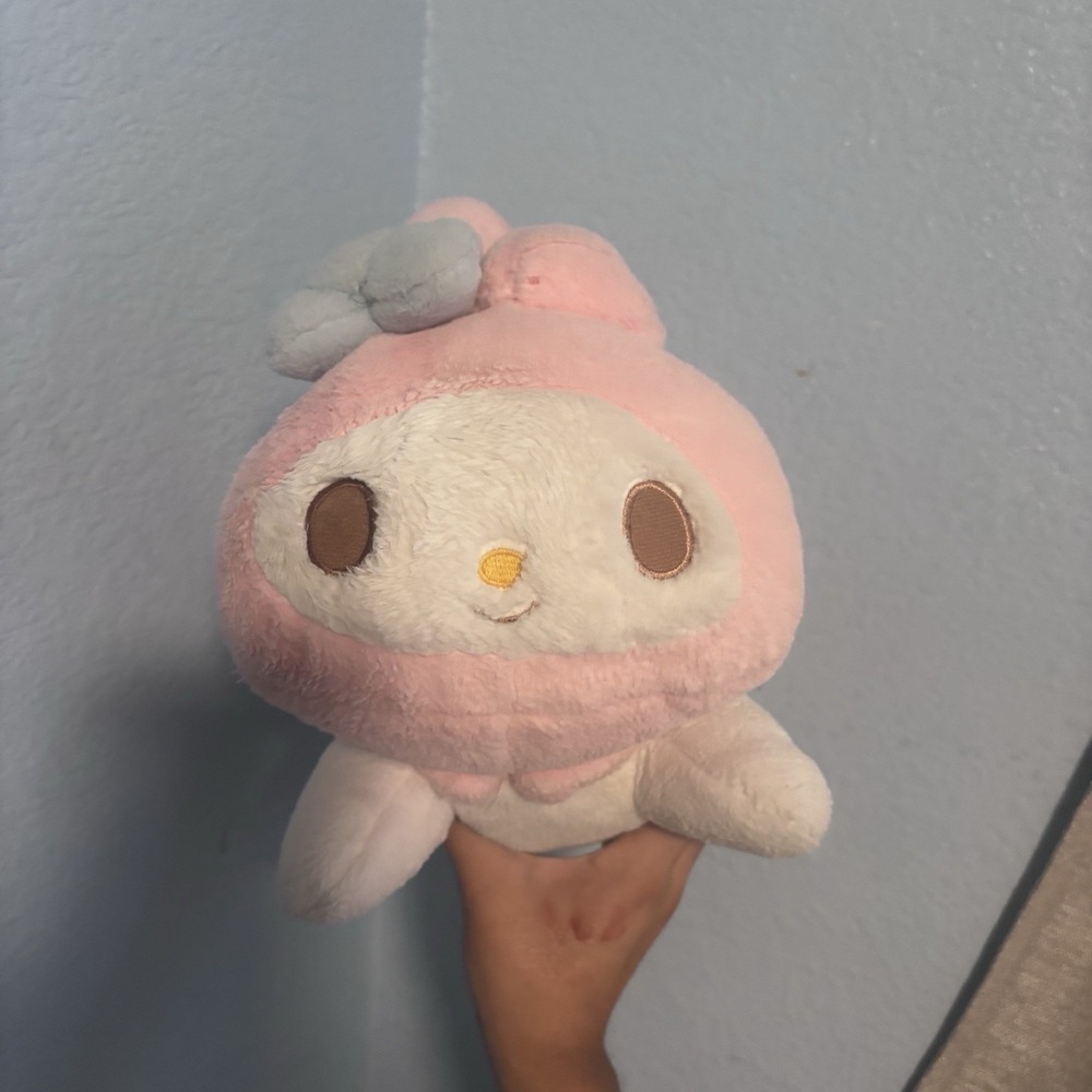 Sanrio My Melody Lying Down Plush Stuffed Animal Pink White Bow Doll 10in